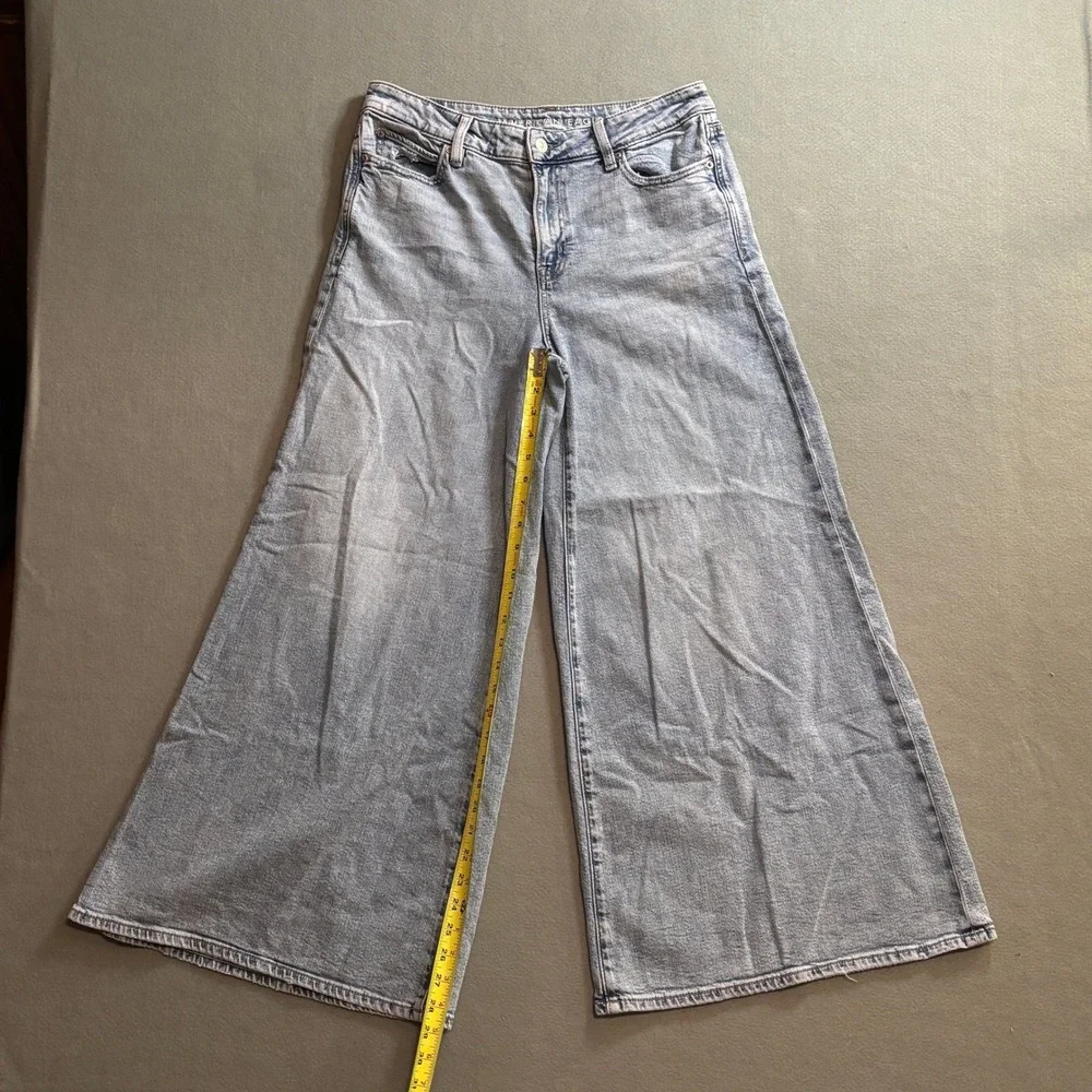 American Eagle Super Wide Leg Jeans Light Wash High Rise Sz 10 Reg Y2k Skater